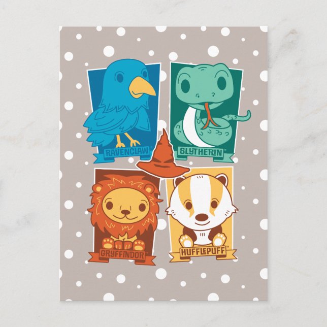 HARRY POTTER ™ %PIPE% HÄUSER CARTOON-HOGWARTS™ POSTKARTE (Vorderseite)