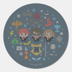 Harry-Potter-Querstrich-Collage mit Cartoons Runder Aufkleber