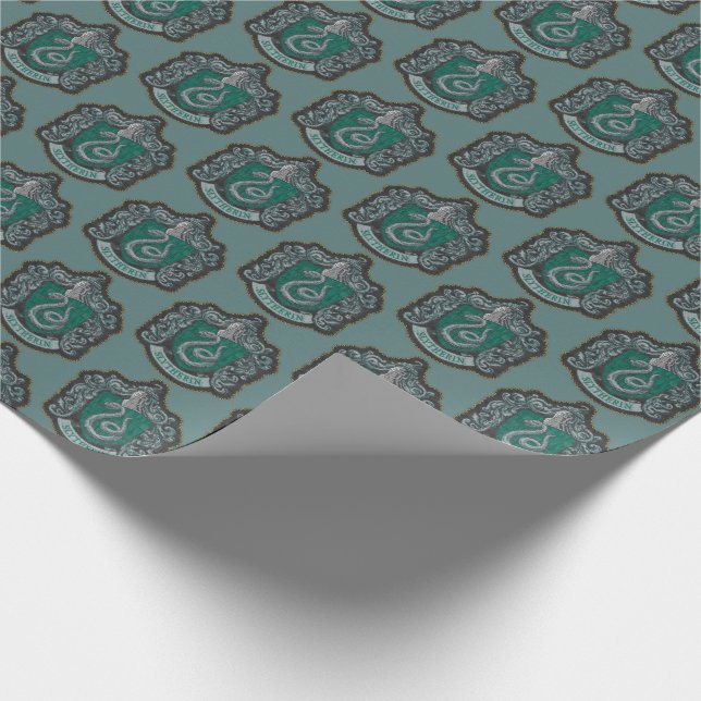 Harry Potter | Retro Mighty Slytherin Wappen Geschenkpapier (Ecke)