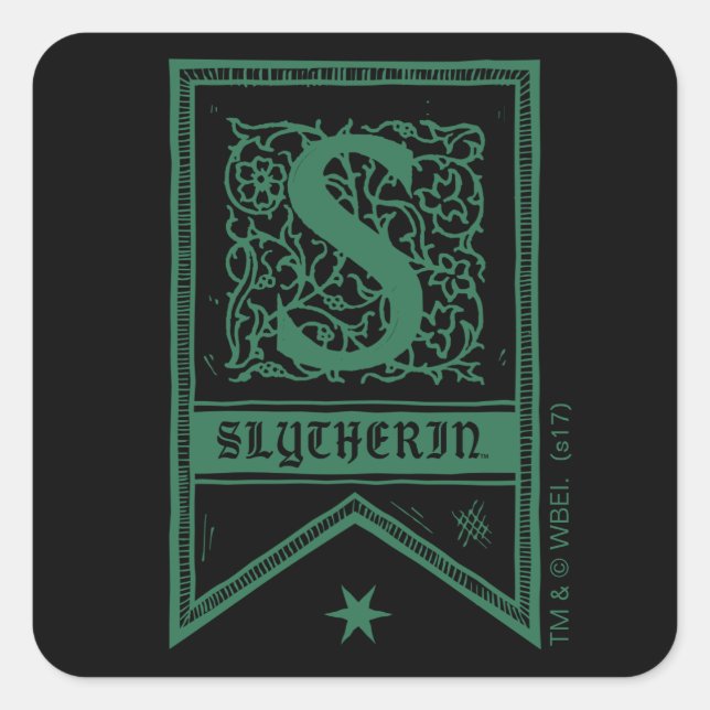 Harry Potter | Slytherin-Monogrammbanner Quadratischer Aufkleber (Vorderseite)