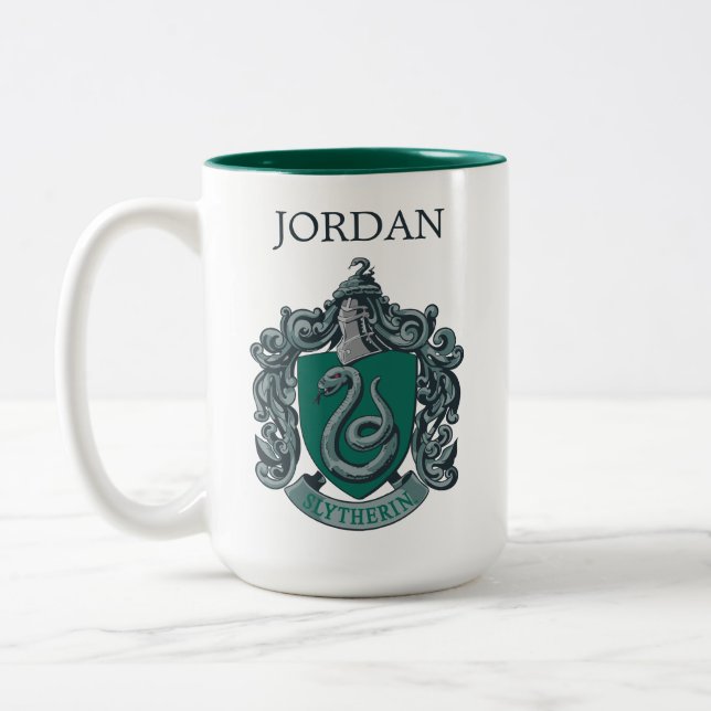 Harry Potter | Slytherin-Wappen | Name hinzufügen Zweifarbige Tasse (Links)