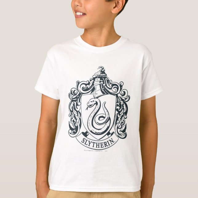 Harry Potter | Slytherin-Wappen - Schwarz und Weiß T-Shirt (Vorderseite)