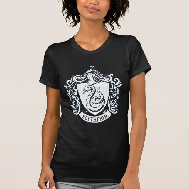 Harry Potter | Slytherin-Wappen - Schwarz und Weiß T-Shirt (Vorderseite)