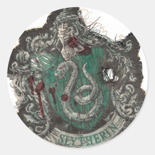 Harry Potter | Slytherin Wappen - Vintag Runder Aufkleber (Vorderseite)