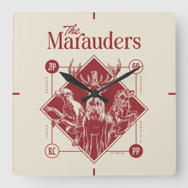 HARRY POTTER™ The Marauders Animagus Graphic Quadratische Wanduhr (Vorderseite)