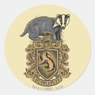 Harry Potter   Wappen von Hufflepuff mit Dachs Runder Aufkleber