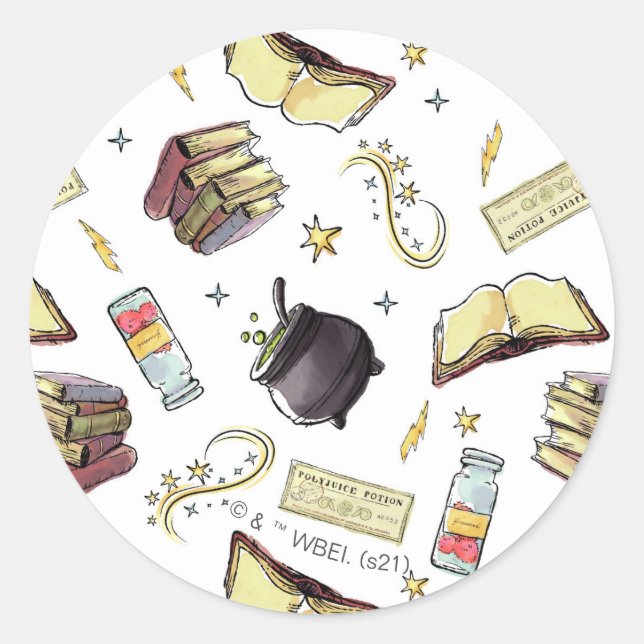 HARRY POTTER™ Zauber & Bücher Muster Runder Aufkleber (Vorderseite)
