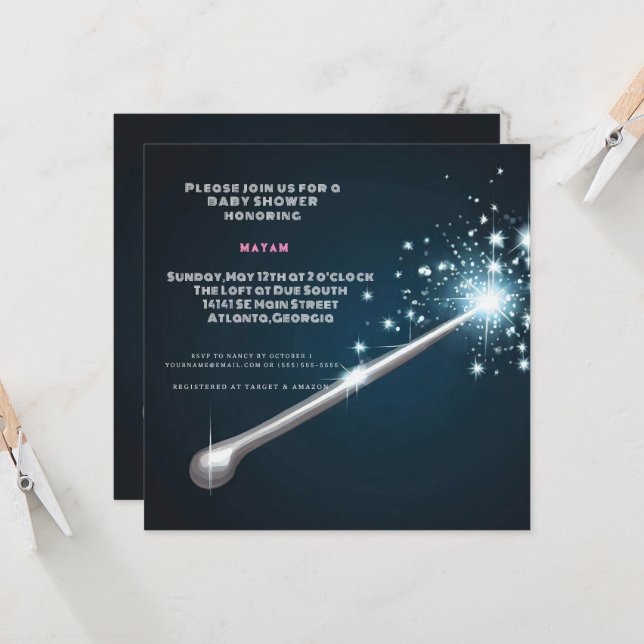Harry Potter | Zauberstab Baby Shower Einladung (Vorderseite/Rückseite Beispiel)