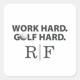 Hart arbeiten, hart golfen Monogramm Initial Retro Quadratischer Aufkleber
