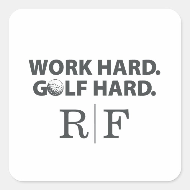 Hart arbeiten, hart golfen Monogramm Initial Retro Quadratischer Aufkleber (Vorderseite)