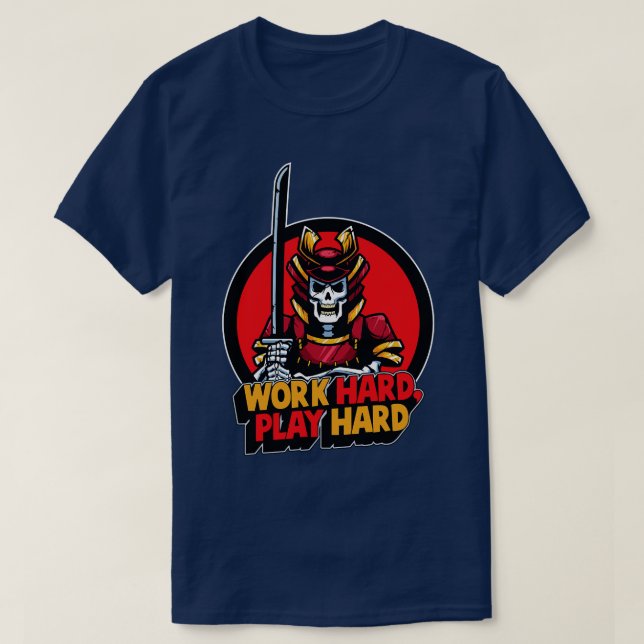 hart arbeiten Samurai Schädel T-Shirt (Design vorne)