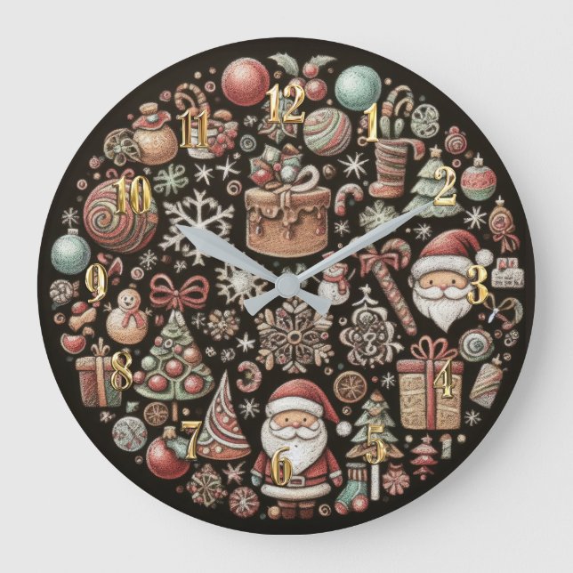 Hart Pastete Zeichnend Weihnachtsmotive Große Wanduhr (Vorderseite)