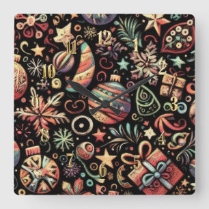 Hart Pastete Zeichnend Weihnachtsmotive Quadratische Wanduhr