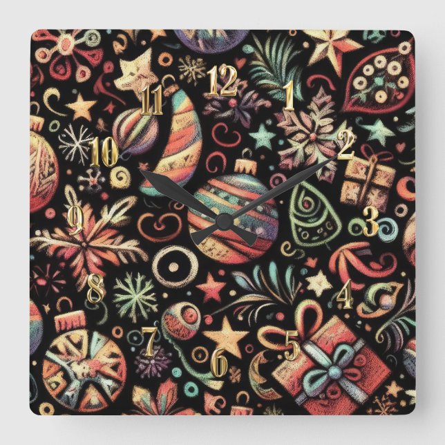 Hart Pastete Zeichnend Weihnachtsmotive Quadratische Wanduhr (Vorderseite)