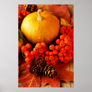 Harte Kürbis mit Herbstlauben 2 Poster