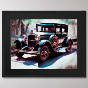 Harte Pastellzeichnung Antikes Auto Bäume Poster