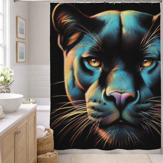 Harte Pastellzeichnung Schwarzer Panther Duschvorhang (Von Creator hochgeladen)