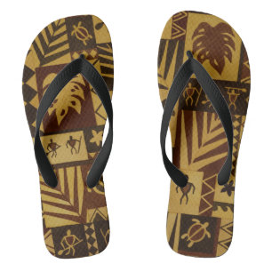 Harte Tapa Hawaiian Petroglyph-Krieger Flip Flops