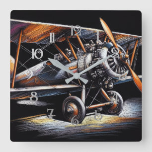 Hartes Pastell-Altes Flugzeug Aeroplan Flugzeug Quadratische Wanduhr