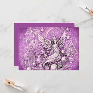 Hartes Pastell-Zeichnung Weihnachtsengel Lila Karte