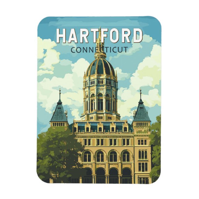 Hartford Connecticut Reise Kunst Vintage Magnet (Vertikal)