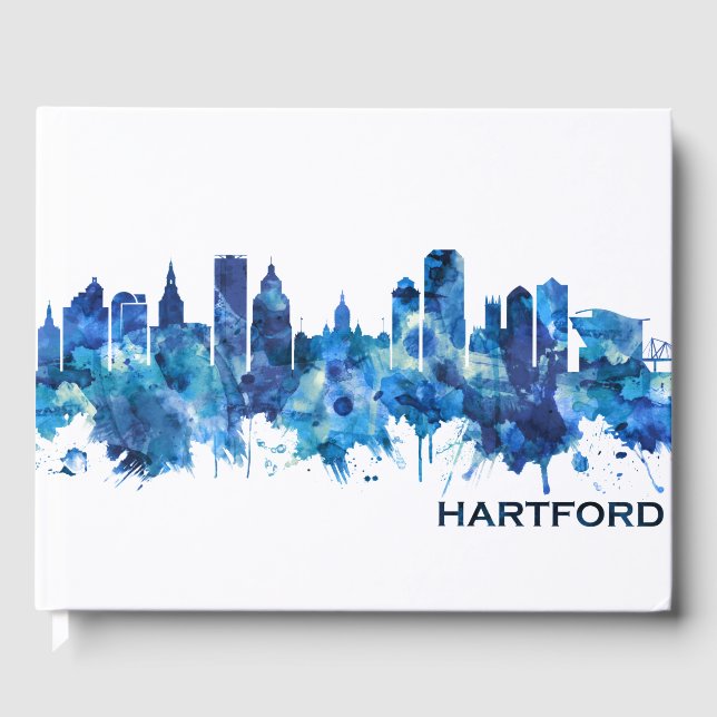 Hartford Connecticut Skyline Blue Gästebuch (Vorderseite)