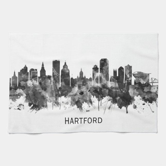 Hartford Connecticut Skyline BW Geschirrtuch (Horizontal)