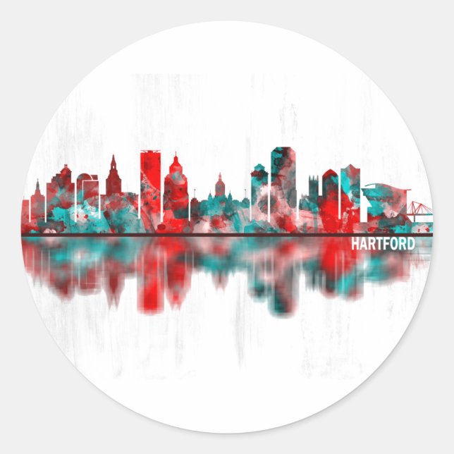 Hartford Connecticut Skyline Runder Aufkleber (Vorderseite)