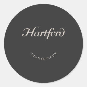 Hartford Connecticut White Schriftart Runder Aufkleber
