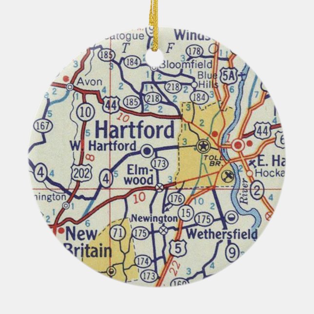 Hartford CT Vintag Map Keramik Ornament (Hinten)