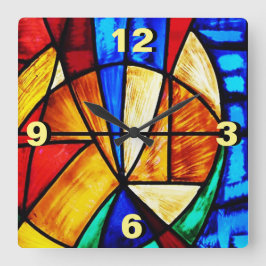 Hartglas Abstrakt 2 Quadratische Wanduhr