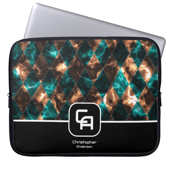 Hartglas Aqua Gold Monogram Laptopschutzhülle (Vorderseite)