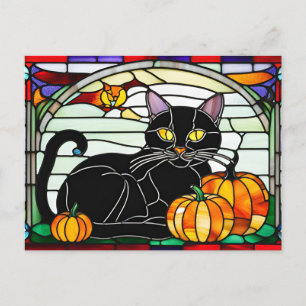 Hartglas Black Cat mit Pumpkins Feiertagspostkarte