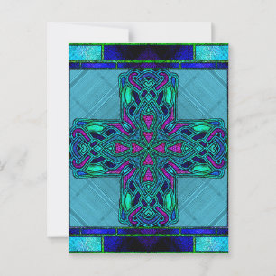 Hartglas Celtic Cross in Blue und Aqua Postkarte