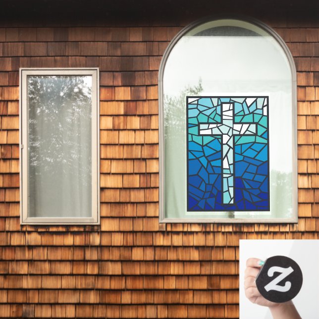 Hartglas Cross Blue Schwarz-weiß Fensteraufkleber (Fenster Zuhause)