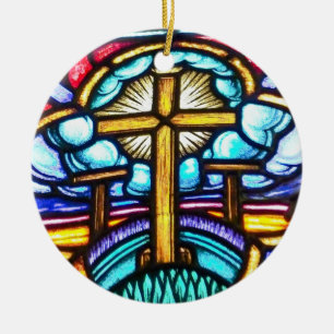 Hartglas-Fenster Kreuz Christliches Weihnachtsgebä Keramik Ornament