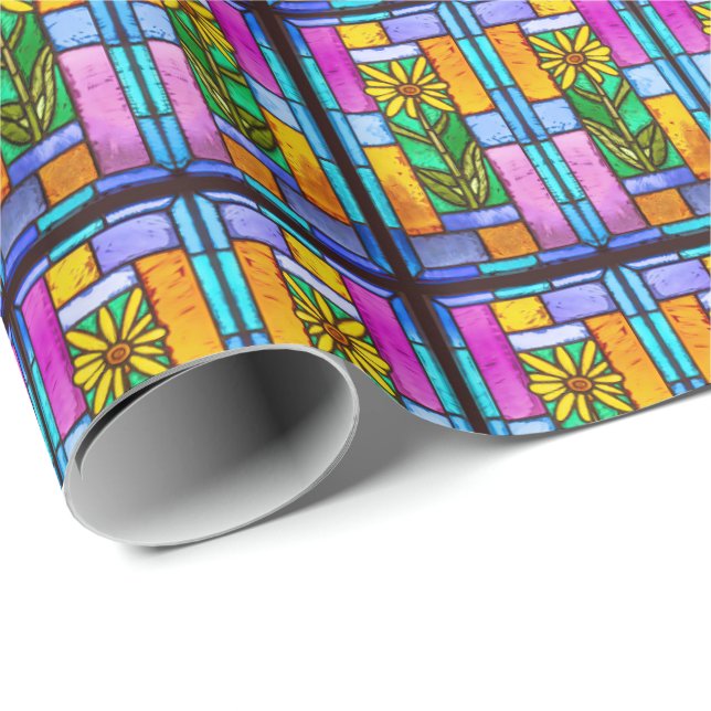 Hartglas Gelb Daisy Wrapping Paper Geschenkpapier (Rolleneckpunkt)