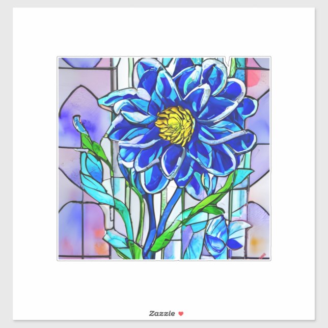 Hartglas Große Decal Aufkleber blaue Blume (Blatt)