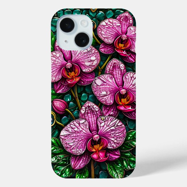 Hartglas mit rosa Orchideen Case-Mate iPhone Hülle (Rückseite)
