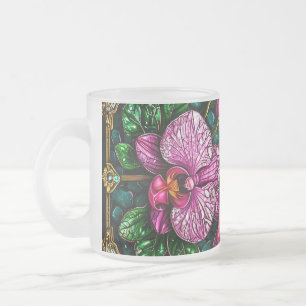 Hartglas mit rosa Orchideen Mattglastasse