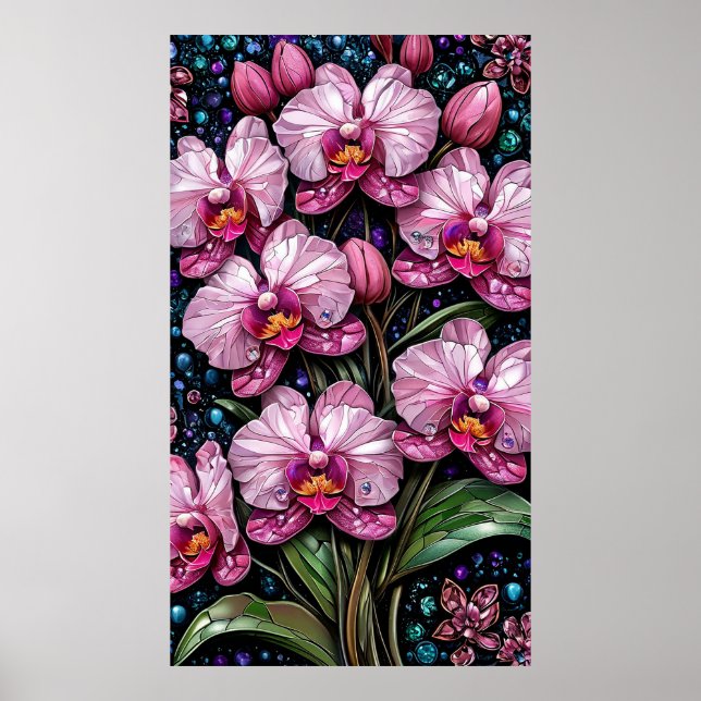 Hartglas mit rosa Orchideen Poster (Vorne)