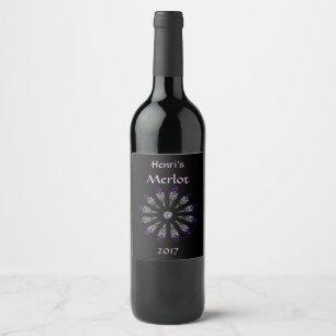 Hartglas Schwarz und Lila Mandala Weinetikett
