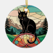 Hartglas, schwarze Katze, farbig gestanztes Glas