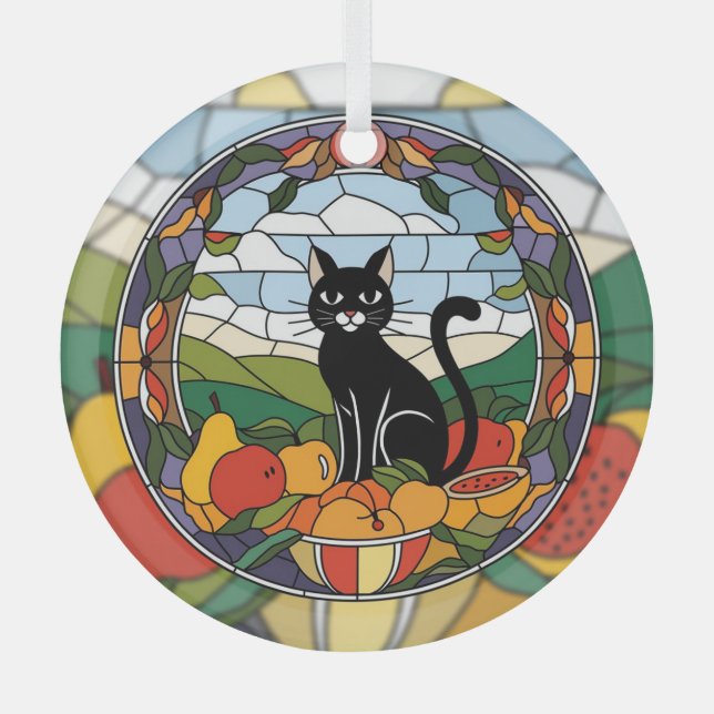 Hartglas, schwarze Katze, farbig gestanztes Glas Ornament Aus Glas (Vorderseite)
