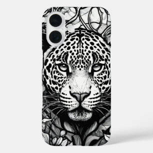 Hartglas Schwarzweißleopard iPhone 16 Hülle