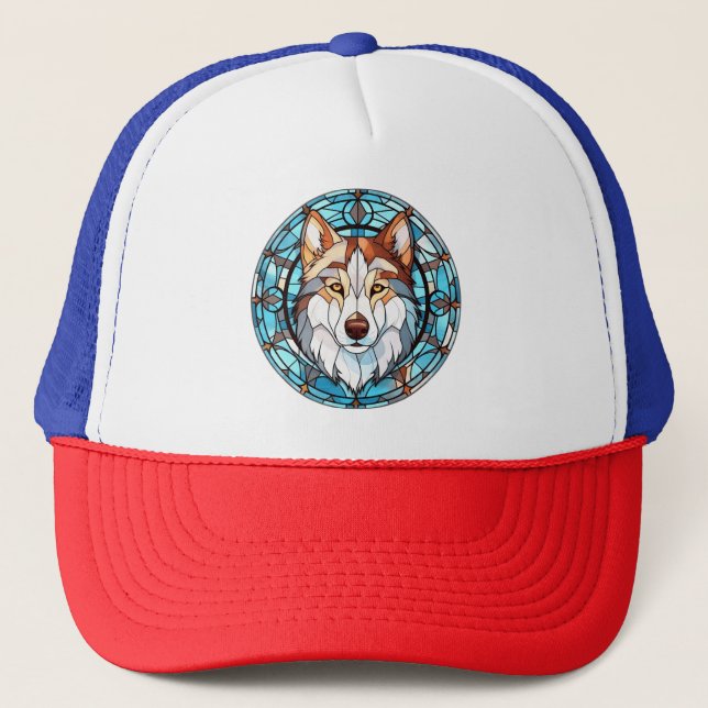 Hartglas Siberian Husky Dog Truckerkappe (Vorderseite)