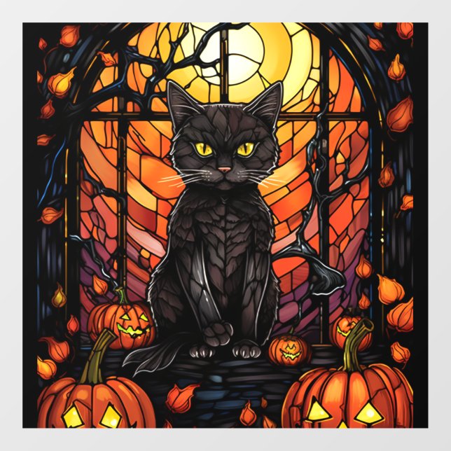 Hartglas Spooky Black Cat Fensteraufkleber (Blatt)