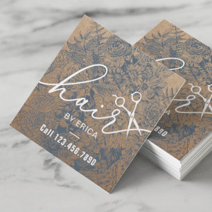 Hartharnsteine Vintag blaue Blüte Rustikale Kraft Quadratische Visitenkarte