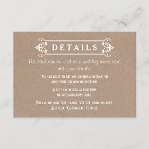 Hartkarton-Papier-Hochzeitsdetails einfügen Begleitkarte