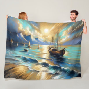 Hartpastel Zeichnend Boote Wasser Fleecedecke